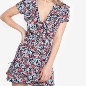TOPSHOP Sky Blue Ditsy Ruffled Floral Mini Dress 6